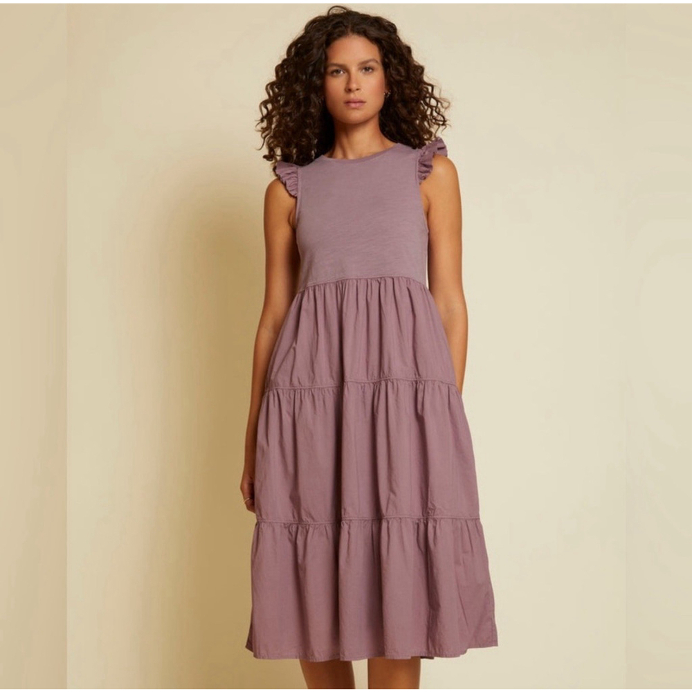 Nation LTD Sissy Midi Dress Hopeless Romantic Mauve Pockets SM Tiered Cotton
